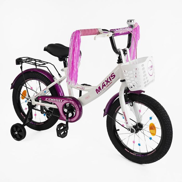 Велосипед 16" дюймів 2-х колісний "CORSO" MAXIS CL-16790 (1) кошик, ручне гальмо, дзвіночок, сидіння з ручкою, дод. колеса, ЗІБРАНИЙ НА 75%, в коробці
