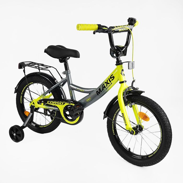 Велосипед 16" дюймів 2-х колісний "CORSO" MAXIS CL-16393 (1) ручне гальмо, дзвіночок, сидіння з ручкою, додаткові колеса, ЗІБРАНИЙ НА 75%, в коробці