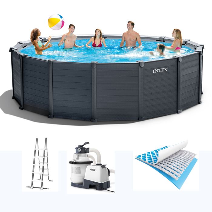Басейн каркасний INTEX 478-124см, 16805л, фільтр-насос, драбина, підстилка, тент (26384)