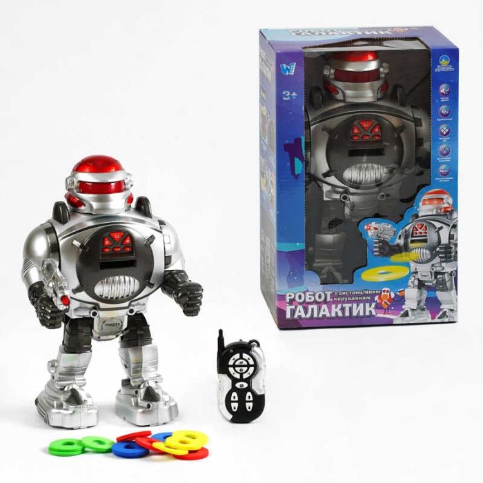 Робот Галактик на радіокеруванні 18122 (18) "WToys", Укр.мова, світло, пісні, вікторина, стріляє дисками, історії, від батарейок, в коробці